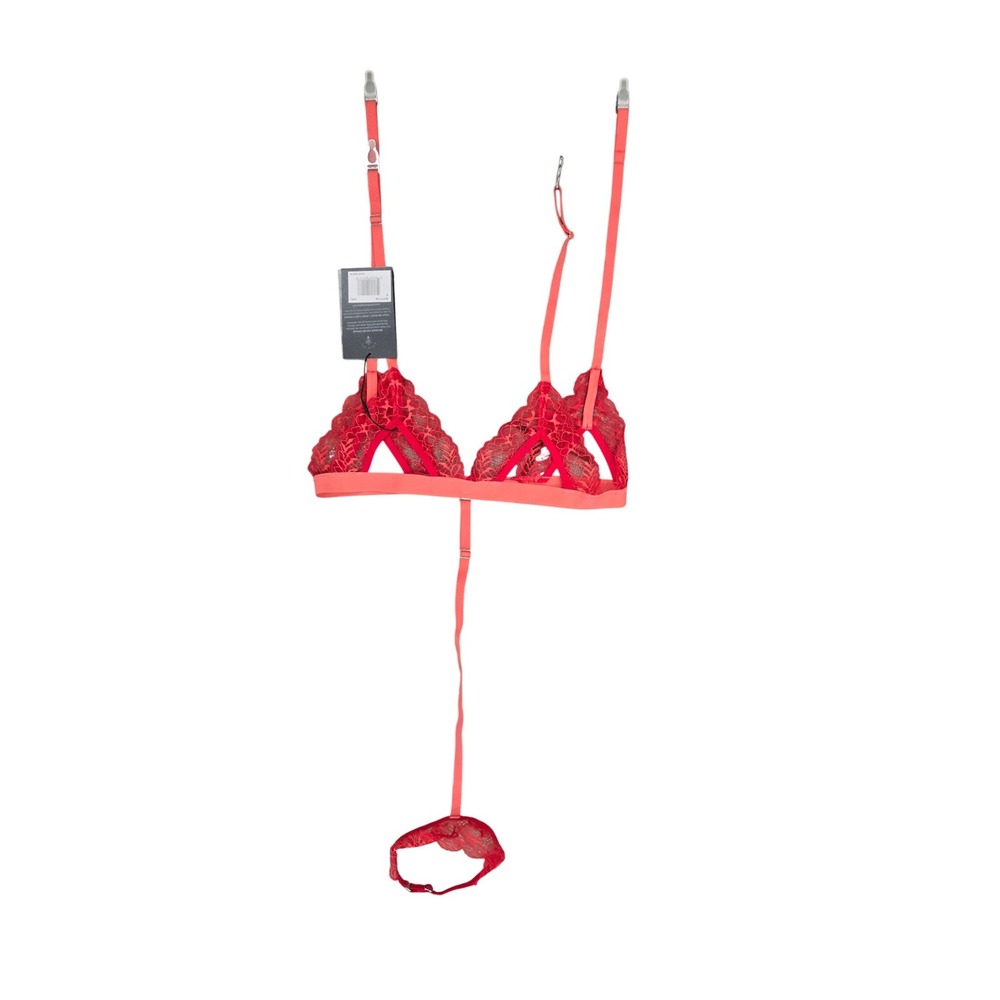 Thistle & Spire Chili Red Lace Garter Bralette Set 391711CD Small NWT